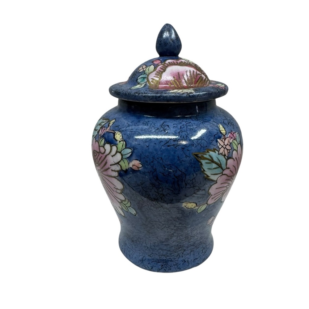 Vintage Chinese Ginger Jar Vase Porcelain Floral Hand Painted Floral 6.5” Blue - Picture 3 of 7